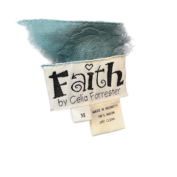 FAITH CELIA FORRESTER Teal Blue Embroidered Lagenlook Art to Wear Top Shirt sz M - Picture 16 of 16